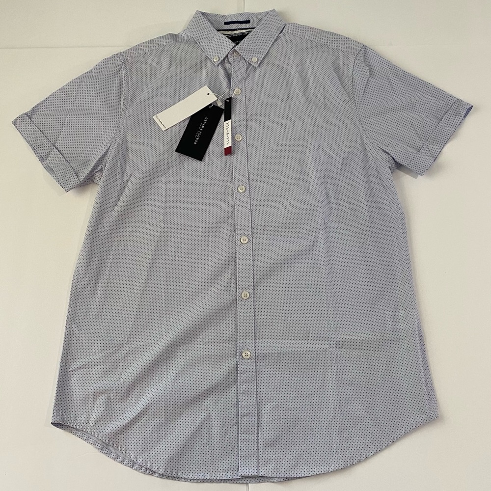 Denim & Flower Men's Size Medium Red Dots Navy Button Collared Shirt